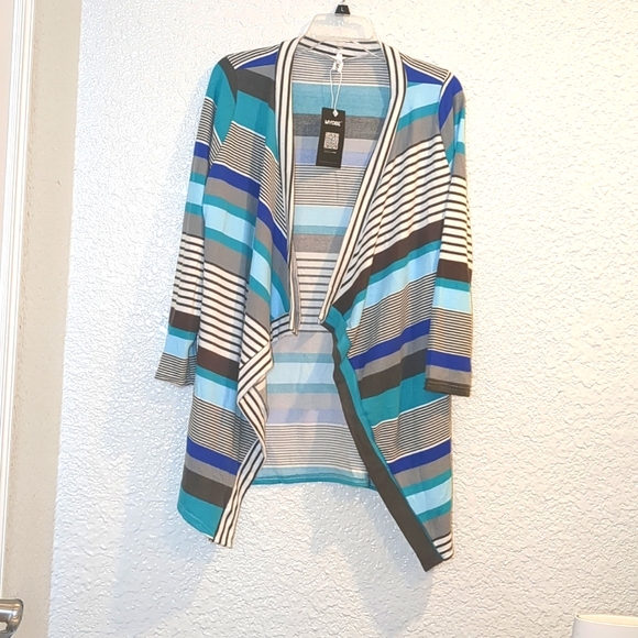 Great blue & grey stripped  open front cardigan sweater S - Picture 1 of 5